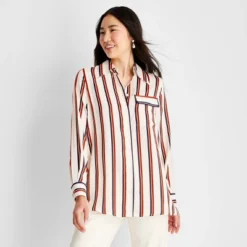 Women's Striped Satin Button-Down Shirt - Future Collective™ With Reese Blutstein White -Lady Clothing Store GUEST 3e7594e7 c660 4a5a bdcd 393183f044ea