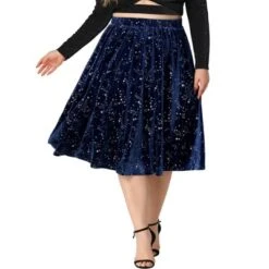 Agnes Orinda Women's Plus Size Outfits Velvet A Line Knee Length Star Flare Skirt -Lady Clothing Store GUEST 3f79d9e6 9d21 4059 adce 7d56d34e561e