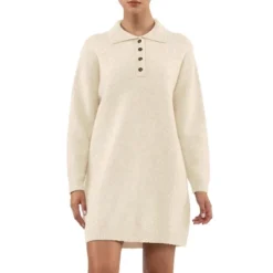 August Sky Women's Collared Henley Lightweight Sweater Mini Dress -Lady Clothing Store GUEST 40cdb188 52d7 4b11 874c 48c017184584