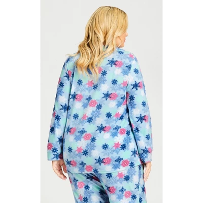 Women's Plus Size Snowflake Button Fleece Sleep Top - Blue | AVENUE 4 Women's Plus Size Snowflake Button Fleece Sleep Top - Blue | AVENUE - Image 2