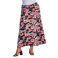 Womens Plus Size Black And Red Floral Maxi Skirt -Lady Clothing Store GUEST 414dae62 708f 4247 b72d 7f04ec049422