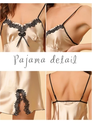 Cheibear Women's Satin Nightgown Summer Cami Mini Spaghetti Lingerie Dress 5 Cheibear Women's Satin Nightgown Summer Cami Mini Spaghetti Lingerie Dress - Image 3