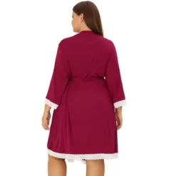 Agnes Orinda Women's Plus Size Solid Wrap Tie Belt Waist Lace Trim 3/4 Sleeve Pajama Robes -Lady Clothing Store GUEST 41cb9734 c11f 472f 938c 61981de9f37a