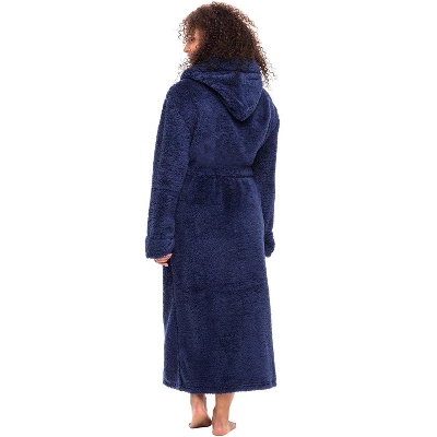 Women's Fuzzy Plush Fleece Bathrobe With Hood, Soft Warm Hooded Lounge Robe 3 Women's Fuzzy Plush Fleece Bathrobe With Hood, Soft Warm Hooded Lounge Robe