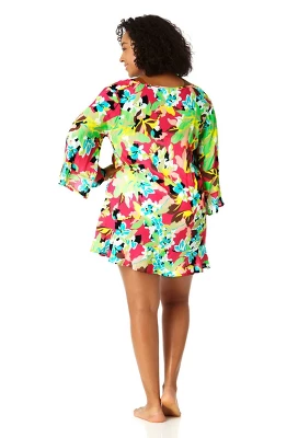 Anne Cole Plus - Women's Flounce V Neck Tunic Swimsuit Cover Up 4 Anne Cole Plus - Women's Flounce V Neck Tunic Swimsuit Cover Up - Image 2