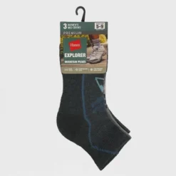 Hanes Explorer Mountain Peak 3pk Mid Crew Socks - Black/Pink 5-9