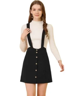 Allegra K Women's Corduroy Overall Dress A-line Decor Button Front Suspender Skirt -Lady Clothing Store GUEST 4442928c e20d 47db af7c 90c35b9bd873