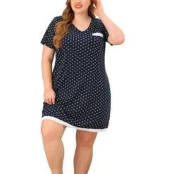 Agnes Orinda Womens Plus Size V Neck Polka Dots Short Sleeve Sleepwear Pajamas Nightgown -Lady Clothing Store GUEST 446a368e 4ae7 4a14 8cf4 242b5200b849