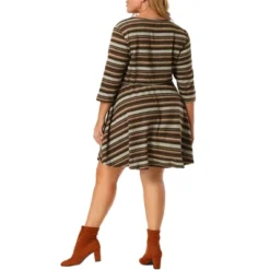 Agnes Orinda Women's Plus Size Striped Boho Fit Flare Knit Dress -Lady Clothing Store GUEST 47e78b86 101f 4992 9157 691e69039482