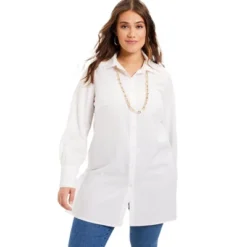 June + Vie By Roaman's Women’s Plus Size Lace Back Poplin La Vie Tunic