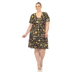 Plus Size Floral Short Sleeve Knee Length Dress -Lady Clothing Store GUEST 4918246b 3a18 4ec0 b983 ea106a21f1a4