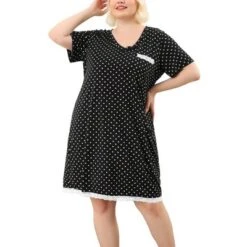 Agnes Orinda Womens Plus Size V Neck Polka Dots Short Sleeve Sleepwear Pajamas Nightgown -Lady Clothing Store GUEST 498f09d3 db41 4098 83c6 52f51c40329b