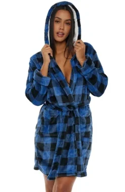 Women's Classic Plush Hooded Robe, Short Fleece Plaid Bathrobe With Hood -Lady Clothing Store GUEST 49fd69cb 389e 4c48 9a68 f7896bd129a6