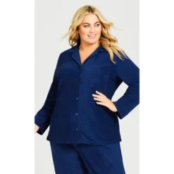 Women's Plus Size Button Fleece Top - Navy | AVENUE -Lady Clothing Store GUEST 4a2fb7e4 36b6 4301 af74 a36f59967f60