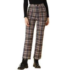 Allegra K Women's Plaid Trousers Button Casual Tartan Check Work Pants -Lady Clothing Store GUEST 4bf20568 1b8f 40bf 85c5 ac826aa93572