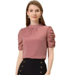 Allegra K Women's Elegant Swiss Dots Puff Short Sleeves Stand Collar Chiffon Blouse -Lady Clothing Store GUEST 4c987ac9 56fa 46ef 9ba8 3a32bbd8abcb