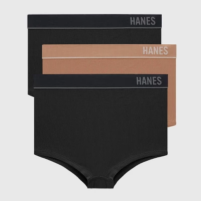 Hanes Originals Women's 3pk Ribbed Boy Shorts - Black/Beige 7 Hanes Originals Women's 3pk Ribbed Boy Shorts - Black/Beige - Image 5