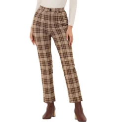 Allegra K Women's Plaid Trousers Button Casual Tartan Check Work Pants -Lady Clothing Store GUEST 4ce0af71 70eb 45e0 bfd8 4f444bbb6e36