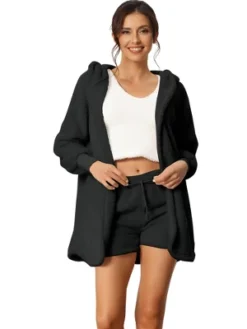 Cheibear Womens Fuzzy Fleece 3 Piece Outfits Pajamas Soft Coat Jacket And Crop Top With Shorts Lounge Set -Lady Clothing Store GUEST 4e1be8c5 5a30 45c7 9ae7 19137b03d3c8