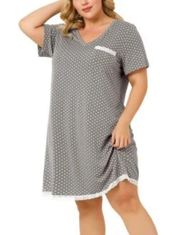 Agnes Orinda Womens Plus Size V Neck Polka Dots Short Sleeve Sleepwear Pajamas Nightgown -Lady Clothing Store GUEST 50477214 a48b 4e70 b0d0 b7362fab4d18