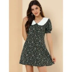 Allegra K Women's Peter Pan Collar Flowy Short Sleeve Ruffle Summer Floral Shirt Dress -Lady Clothing Store GUEST 50a2c9cc a739 4c0b 8193 c25fc665e906