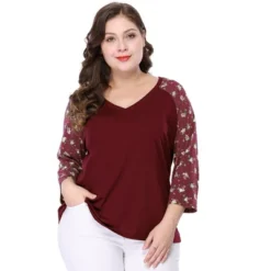 Agnes Orinda Women's Plus Size V Neck 3/4 Sleeve Raglan Floral Print Peasant Tops -Lady Clothing Store GUEST 51309371 69e9 4f06 b508 9c8b9a36cb9c