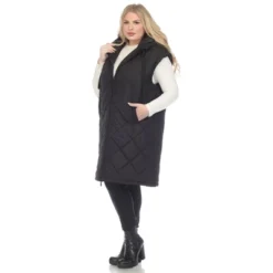 Plus Size Diamond Quilted Hooded Puffer Vest-White Mark