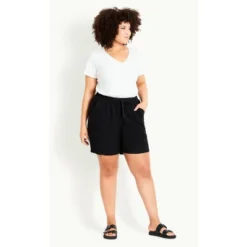 Women's Plus Size Linen Blend Short - Black | EVANS -Lady Clothing Store GUEST 55c13fad 44c0 4fc9 a950 c07ec6f928d8