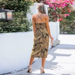 Women's Tropical Leaf Slit Midi Dress - Cupshe -Lady Clothing Store GUEST 5687e022 fbba 496b 9d29 3391ed728a45