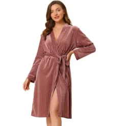 Allegra K Women's Velvet Bathrobe Soft Lounge Pajamas Sleepwear Tie Waist Flannel Robe -Lady Clothing Store GUEST 56b5a994 336c 4714 bfe5 379637d57efb