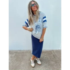 Women's Ascot + Hart Varsity Elbow Sleeve Graphic T-Shirt - Gray -Lady Clothing Store GUEST 580f3b29 39e6 4133 b832 f36e89f302ba