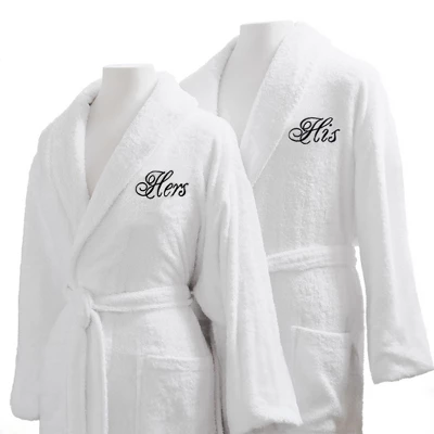 Bed Scrunchie Couple's Terry Robe 2-PC Set (His & Hers Embroidery) 3 Bed Scrunchie Couple's Terry Robe 2-PC Set (His & Hers Embroidery)