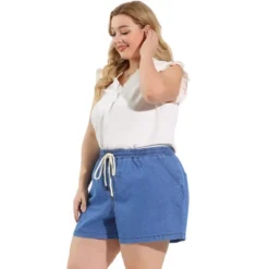 Agnes Orinda Women's Plus Size Denim Shorts Casual Drawstring Elastic Waist Jean Short Pants -Lady Clothing Store GUEST 59a278b6 9d0b 4e83 aaca 369e8467cf9b