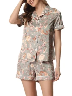 Cheibear Women's Floral Button Down Shirt With Shorts Satin Pajamas Sets -Lady Clothing Store GUEST 5d4dd8aa 62d2 42ee 873c 7cecf251f749