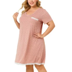 Agnes Orinda Womens Plus Size V Neck Polka Dots Short Sleeve Sleepwear Pajamas Nightgown -Lady Clothing Store GUEST 5e921239 f5df 4208 b28d 2c54cd366d6b