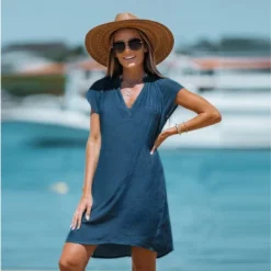 Women's V-Neck Short Sleeve Mini Cover-Up Dress - Cupshe -Lady Clothing Store GUEST 5f725efc 5b17 4970 bb40 0f3228a15956