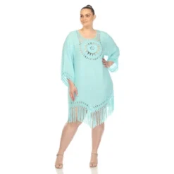 Plus Size Crocheted Fringed Trim Dress Cover Up - White Mark -Lady Clothing Store GUEST 5fec74e8 5487 4fa6 a955 4dc66dfe80aa