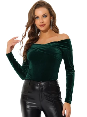 Allegra K Velvet Top For Women's Slim Fit Long Sleeve Off Shoulder Blouse 8 Allegra K Velvet Top For Women's Slim Fit Long Sleeve Off Shoulder Blouse - Image 6