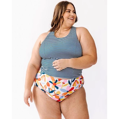 Lime Ricki Women's June Floral/Indigo Stripe Reversible Ultra High-Waist Bottom 6 Lime Ricki Women's June Floral/Indigo Stripe Reversible Ultra High-Waist Bottom - Image 4
