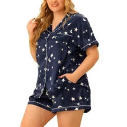 Agnes Orinda Women's Plus Size Patch Pocket Comfort Piping Stars Short Sleeve Pajamas Set -Lady Clothing Store GUEST 62b6f128 beb5 4c6d 9baa 0320fc75a8fa