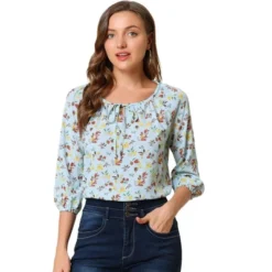Allegra K Women's Bow Tie Round Neck 3/4 Raglan Sleeve Floral Blouse Tops 28 Allegra K Women's Bow Tie Round Neck 3/4 Raglan Sleeve Floral Blouse Tops -Lady Clothing Store GUEST 64d938d9 508e 4289 aecd 6a1e71607be8