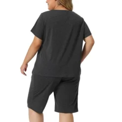 Agnes Orinda Women's Plus Size Short Sleeve V Neck Elastic Waist Pajamas Set 2 Pcs -Lady Clothing Store GUEST 669c5766 20e7 434f 92f0 63280e09cb61