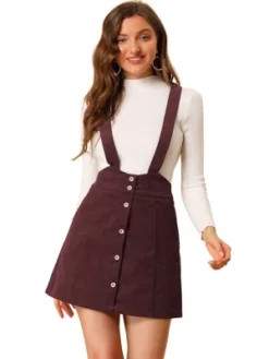 Allegra K Women's Corduroy Overall Dress A-line Decor Button Front Suspender Skirt -Lady Clothing Store GUEST 66a51956 526c 49cc b3b0 d71b60efae95