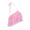 Women's Tiered Ruffle Cropped Halter Top - Begonia Pink