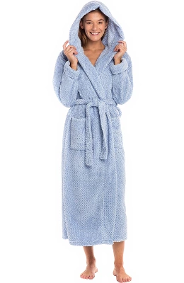 Women's Fuzzy Plush Fleece Bathrobe With Hood, Soft Warm Hooded Lounge Robe 20 Women's Fuzzy Plush Fleece Bathrobe With Hood, Soft Warm Hooded Lounge Robe - Image 18