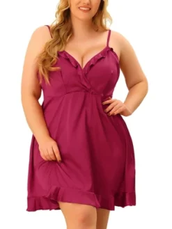 Agnes Orinda Women's Plus Size Satin Ruffle Trim Lingerie V Neck Sleepwear Slips Pajamas Nightgown -Lady Clothing Store GUEST 6878e3ff c858 4a7f 8824 c39eefe1c870