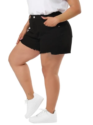 Agnes Orinda Women's Plus Size Denim Mid-Rise Stretchy Raw Hem Casual Jean Shorts 5 Agnes Orinda Women's Plus Size Denim Mid-Rise Stretchy Raw Hem Casual Jean Shorts - Image 3