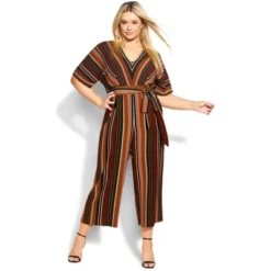 Women's Plus Size Tan Stripe Jumpsuit - Tan | CITY CHIC -Lady Clothing Store GUEST 68b7cbc3 2572 448b 83a4 da9b48545300