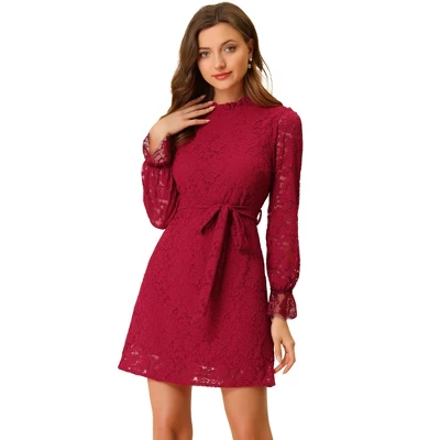 Allegra K Women's Ruffle Crew Neck Formal Elegant Mini Floral Lace Dress 13 Allegra K Women's Ruffle Crew Neck Formal Elegant Mini Floral Lace Dress - Image 11