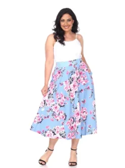Women's Plus Size Floral Printed Tasmin Flare Midi Skirts - White Mark -Lady Clothing Store GUEST 690d8a27 7f38 4a38 b060 122e88303608
